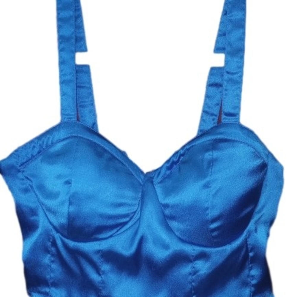 Electric Blue Satin Bra with Adjustable Straps